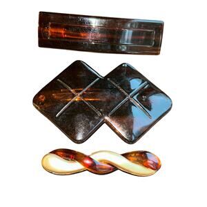 Set of three vintage made in France French tortoiseshell barrettes